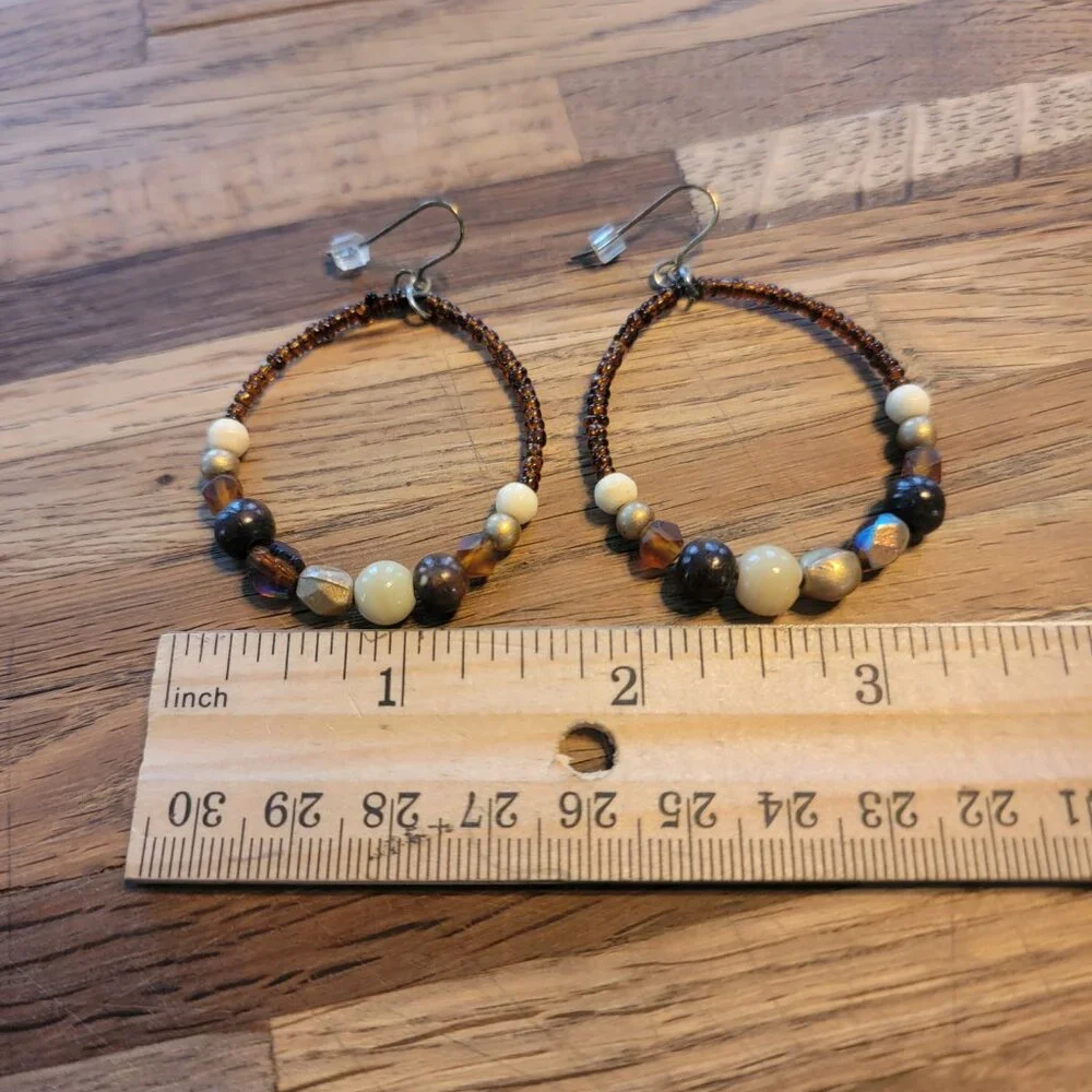 Boho Warm Brown Beaded Hoop Earrings